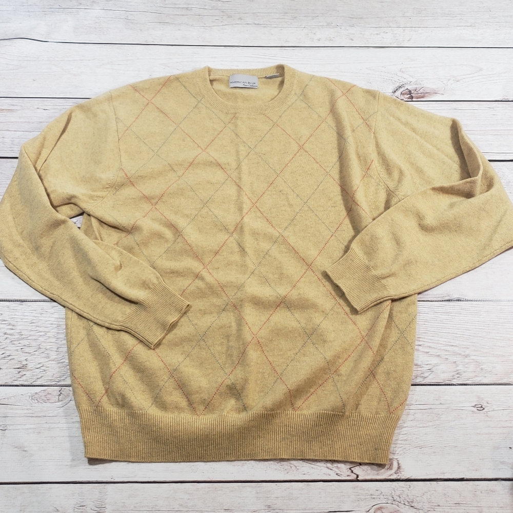 American blue pure cashmere mens sweater Large
